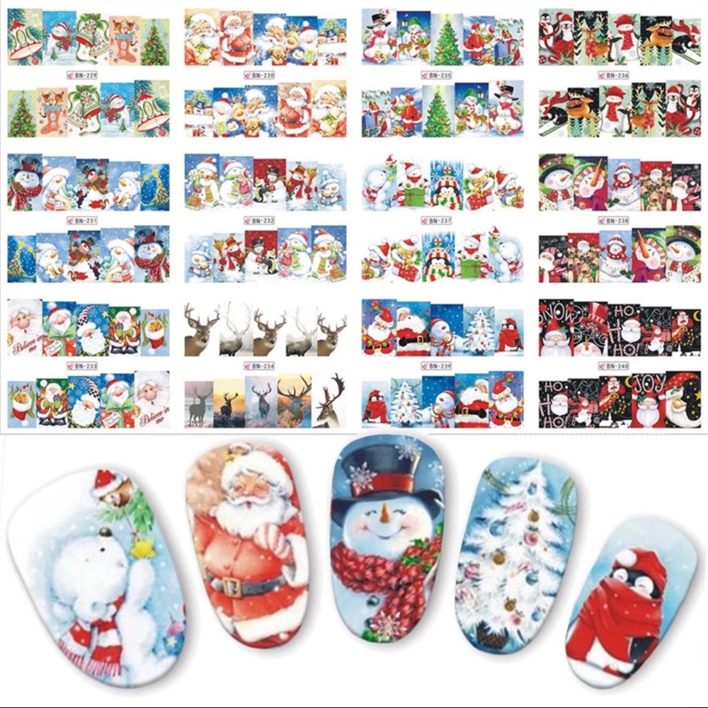 12 Nail Designs Water Stickers  Winter Christmas